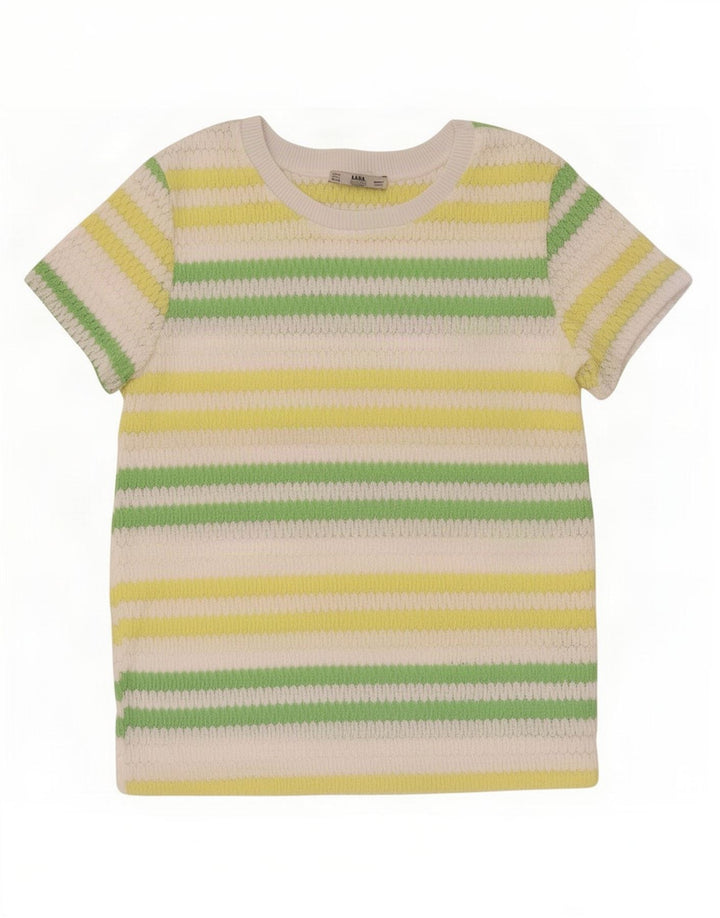 Zara Womens Knit Blouse Top UK 10 Petit Polyester Rayé Multicolore