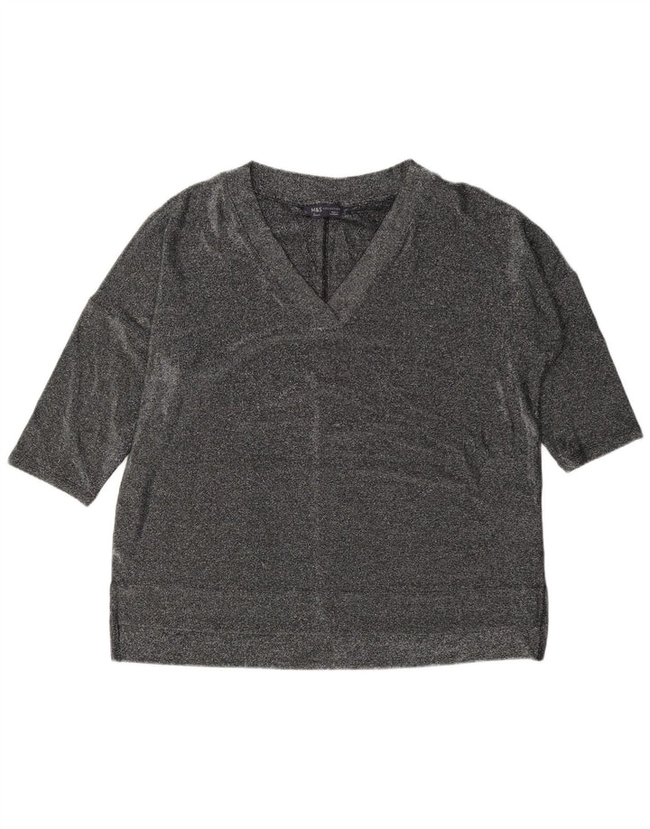 Marks & Spencer Haut surdimensionné à manches 3/4 pour femme UK 12 Medium Argent moucheté