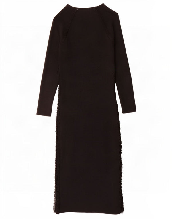 Zara Robe longue à manches longues pour femme UK 44 Large Viscose noire