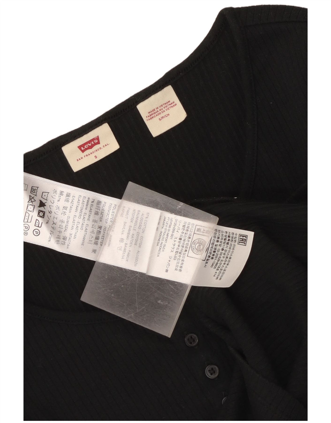 Levi's Crop Top Femme Manches Longues UK 10 Petit Noir Coton