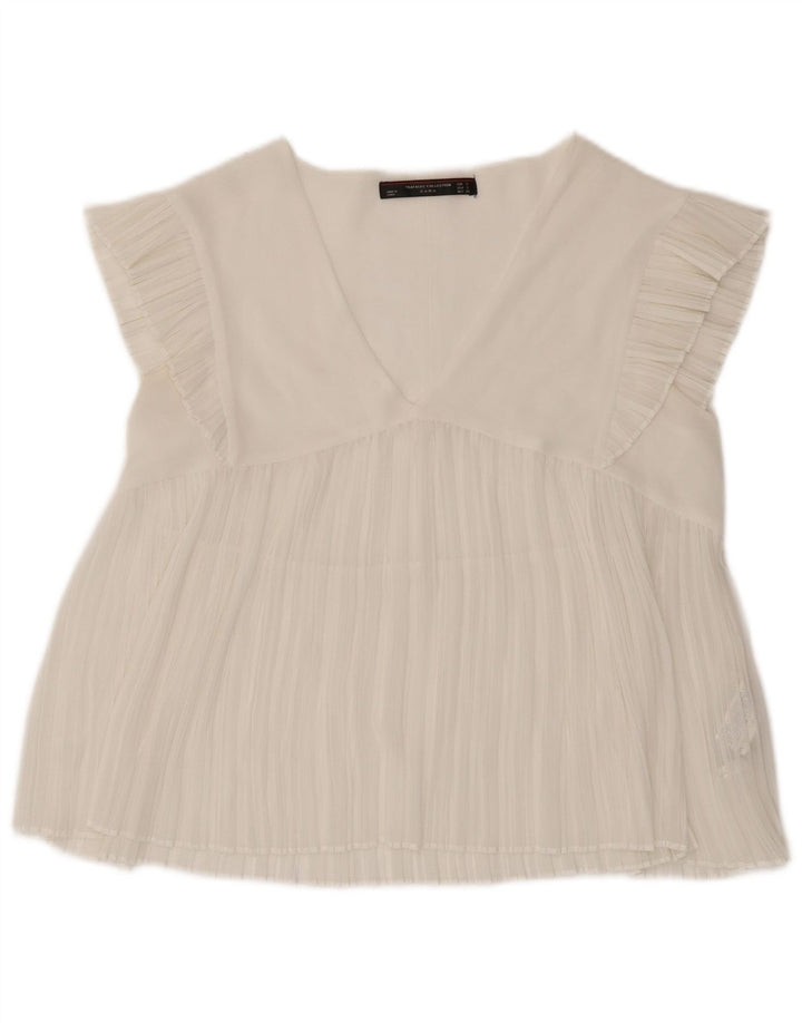 Zara Womens Trafaluc Blouse Top UK 10 Petit Blanc Polyester