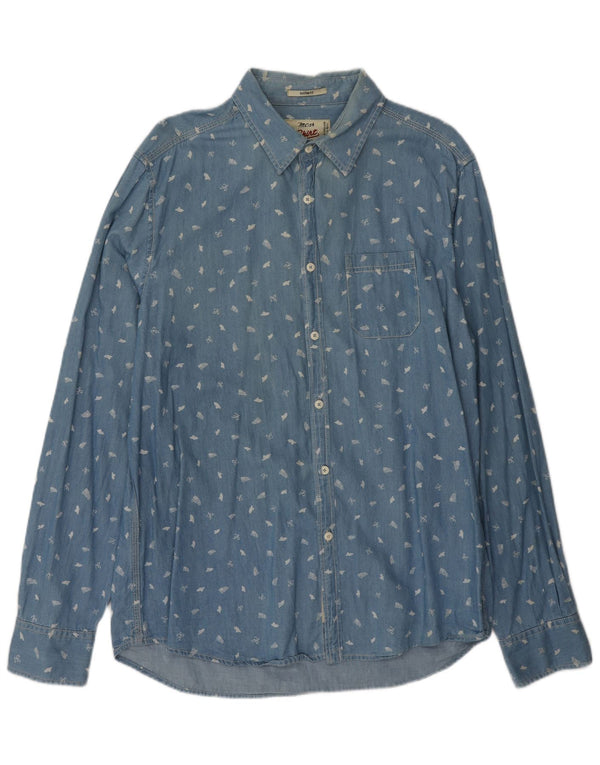 Marlboro Classics Chemise en jean sur mesure pour homme XL en coton moucheté bleu