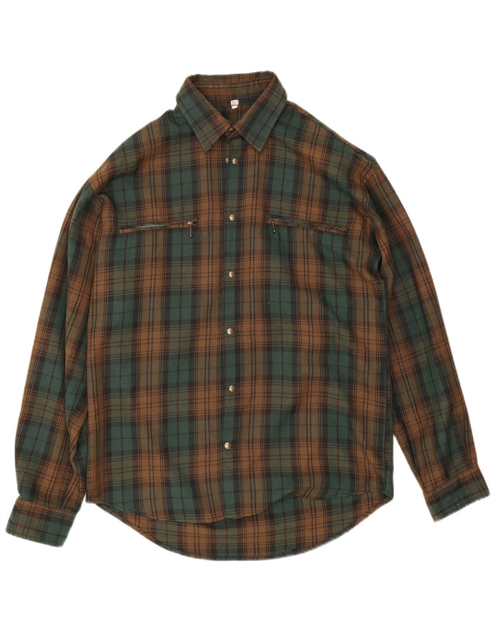 chemise en flanelle vintage pour hommes à carreaux vert moyen