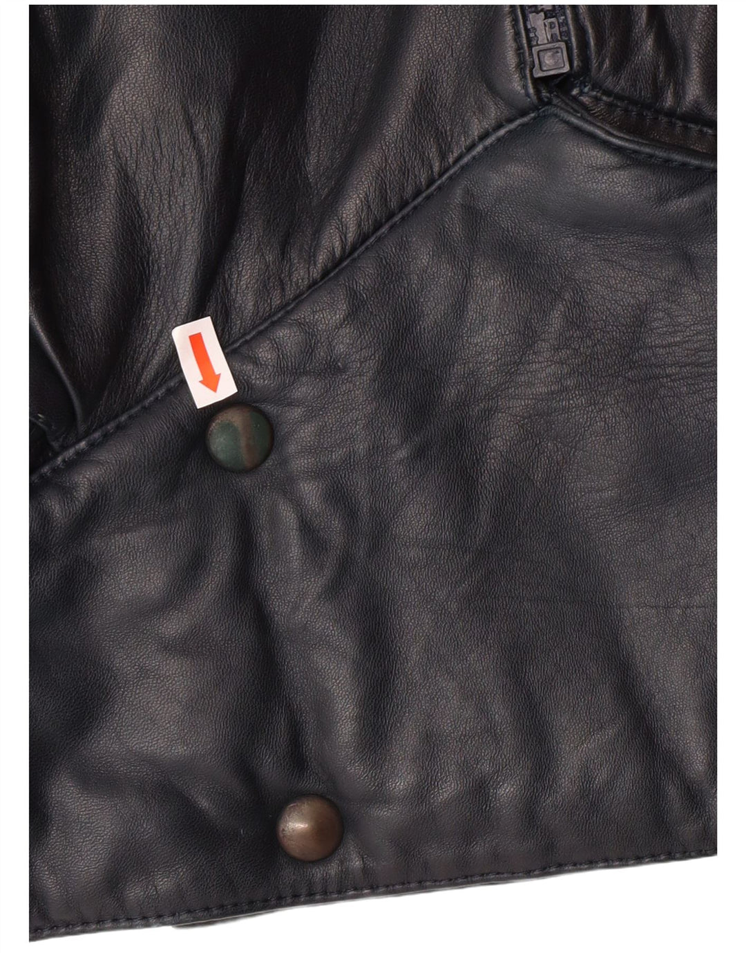 VINTAGE Veste en cuir crop femme UK 6 XS Bleu Marine