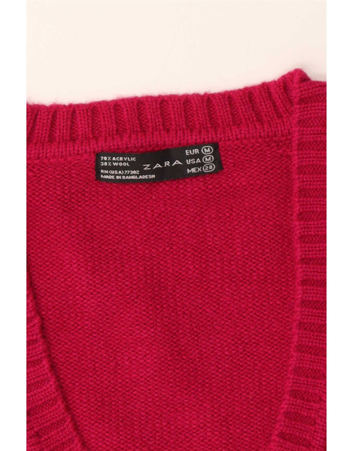 Zara Pull col V pour femme UK 14 Acrylique rose moyen