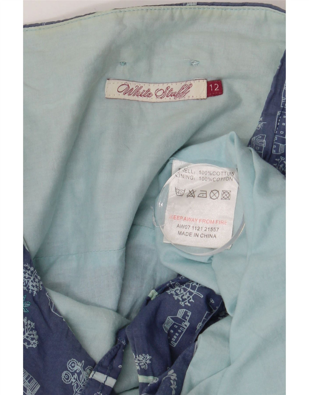 Jupe trapèze graphique White Stuff pour femme UK 12 Medium W30 Bleu Coton