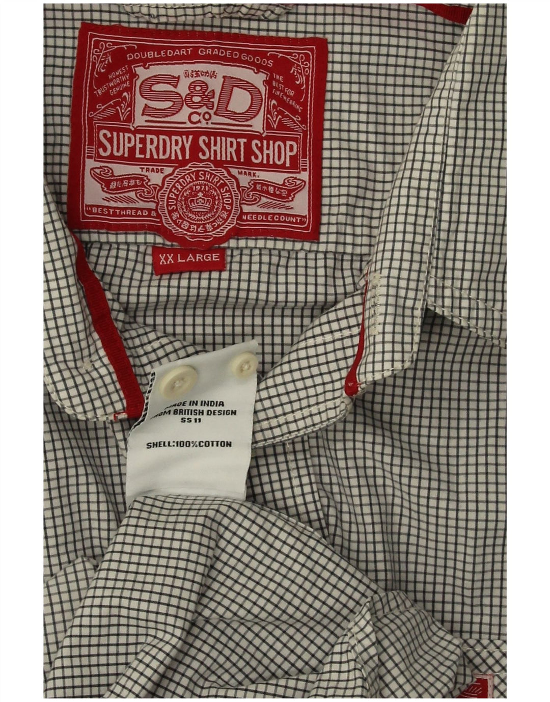 Superdry Chemise Homme 2XL Gris Carreaux Coton