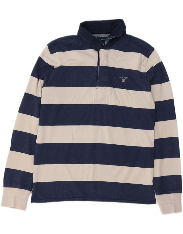 Gant Polo Rugby à Manches Longues Homme en Coton Rayé Bleu Marine Moyen
