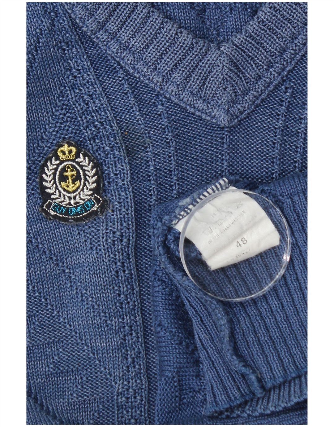 vintage Homme Col V Pull Pull IT 48 Coton Bleu Moyen