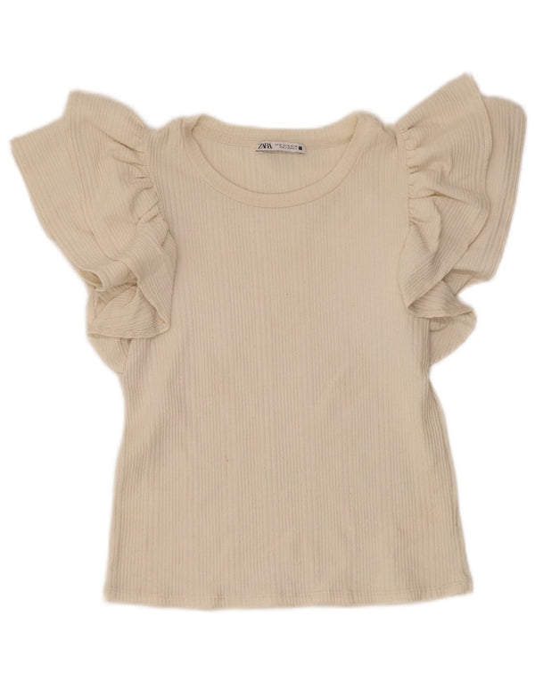 Zara Womens Crop Blouse Top UK 12 Beige Moyen