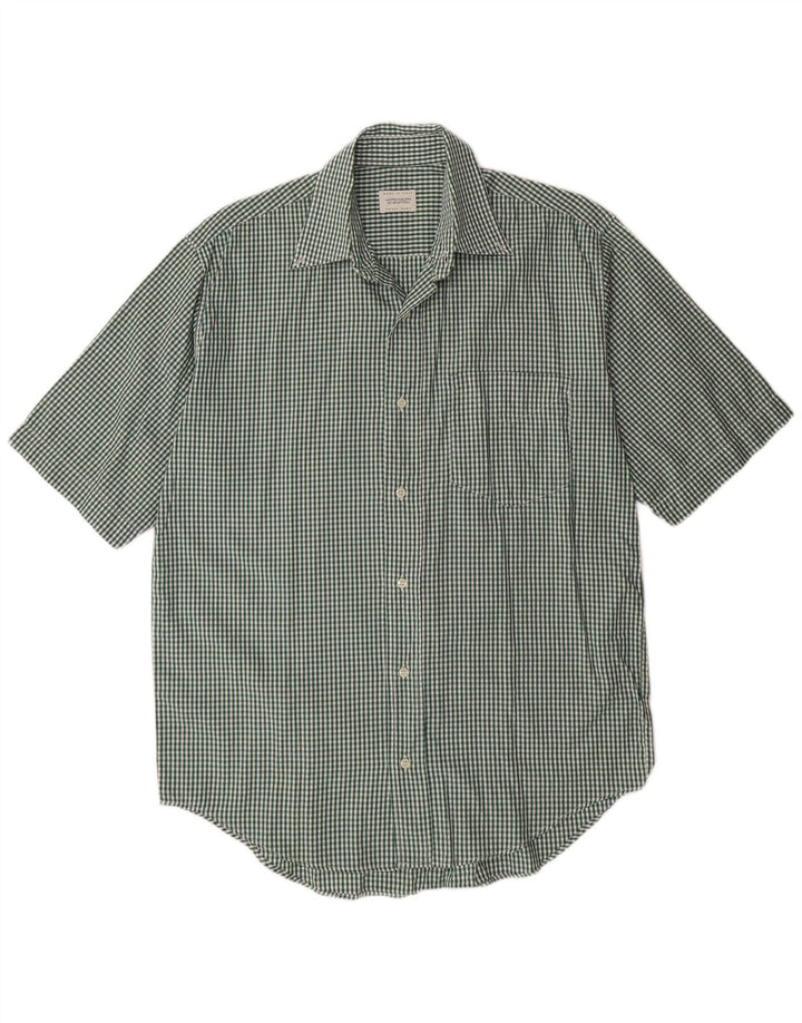 BENETTON Chemise à Manches Courtes Homme Grand Vichy Vert