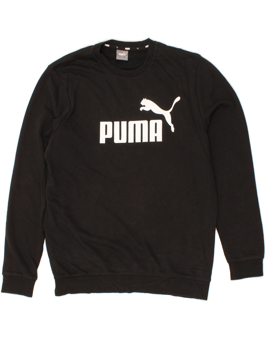PUMA Mens Graphic Sweatshirt Jumper Medium Black Cotton Vintage Puma and Second-Hand Puma from Messina Hembry 
