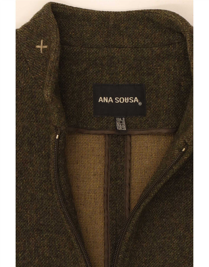 Anna Sousa Manteau zippé pour femme UK 10 Petite laine kaki