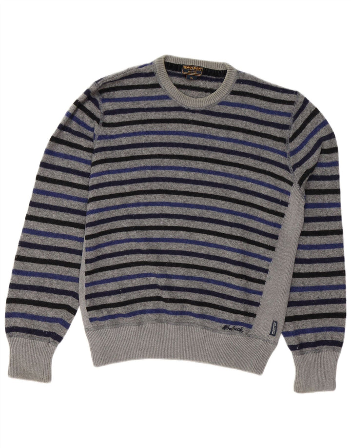 WOOLRICH Pull à col rond pour homme XL en laine rayée grise