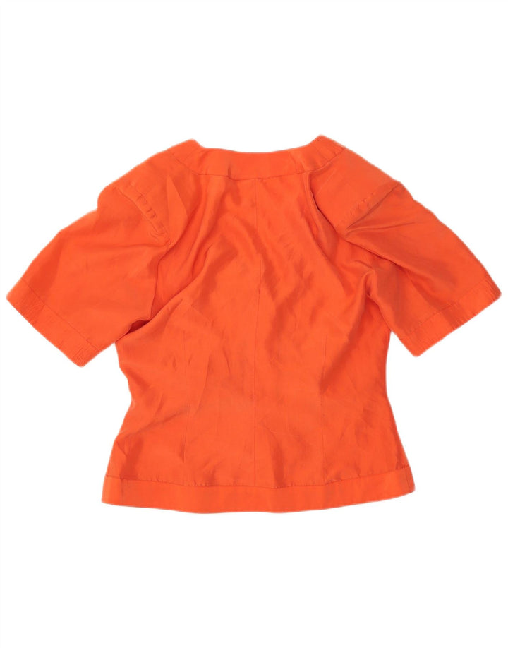VINTAGE Chemisier chemise à manches courtes femme UK 12 Orange moyen