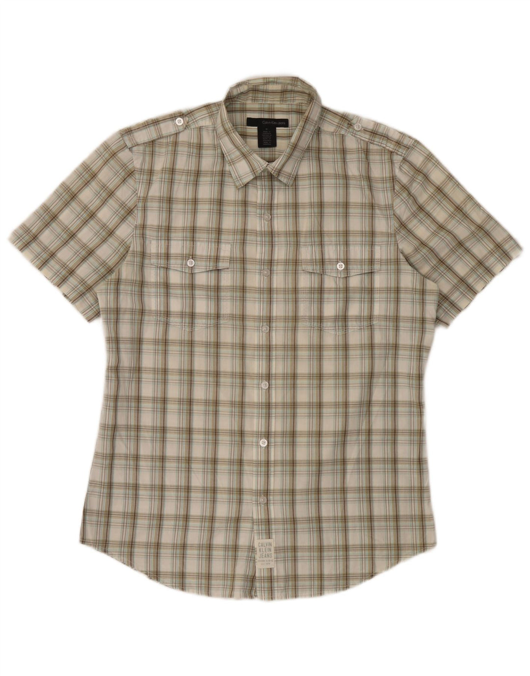 Calvin Klein Jeans Chemise militaire à manches courtes pour homme à carreaux beige moyen