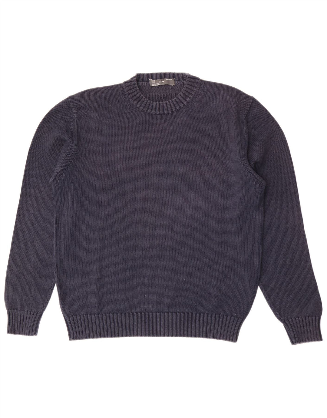 Zara Pull à col rond pour homme en coton bleu marine moyen