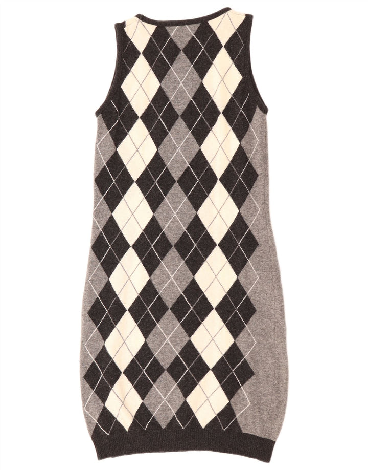 BENETTON Robe pull sans manches pour femme UK 42 Gris moyen Argyle/Diamant