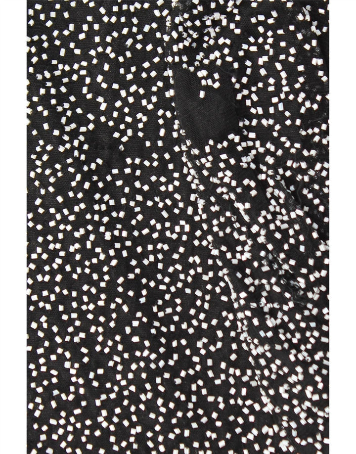 CLASSIC CREATIONS Womens Crop Blouse Top UK 14 Large Black Spotted