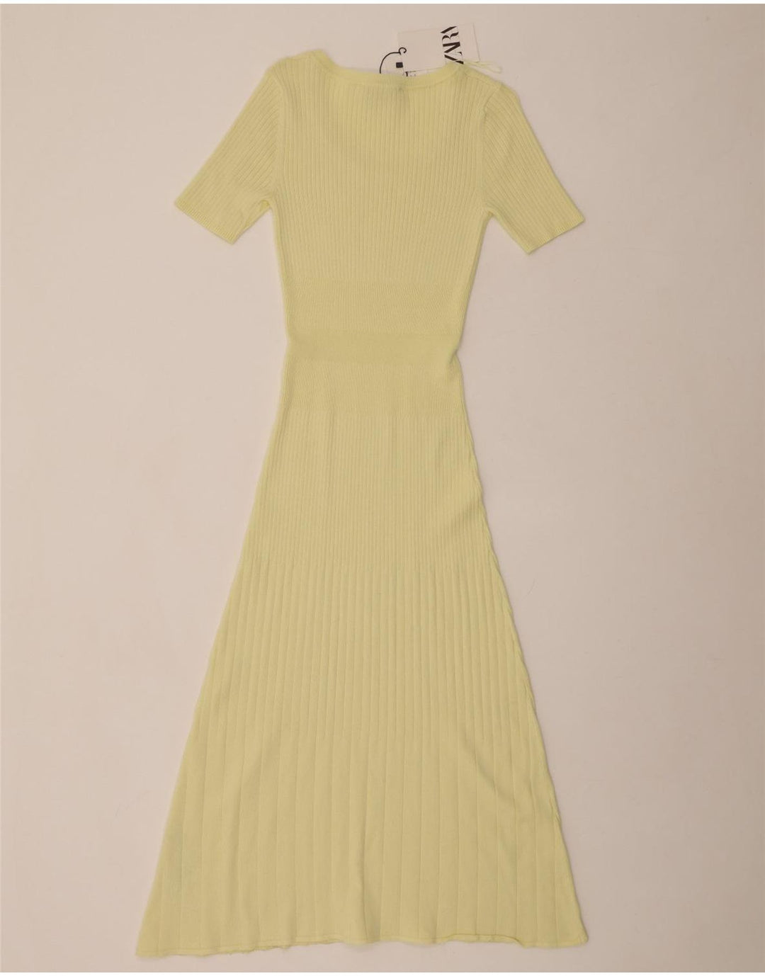 ZARA Femme Maxi Manches Courtes Robe Pull UK 8 Petite Viscose Jaune