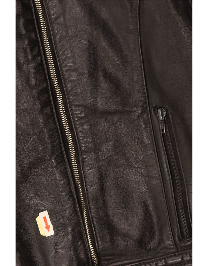 VINTAGE Veste en cuir femme UK 14 Moyen Noir