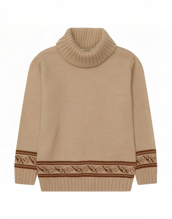 vintage Femmes Roll Neck Jumper Pull UK 12 Moyen Beige Fair Isle