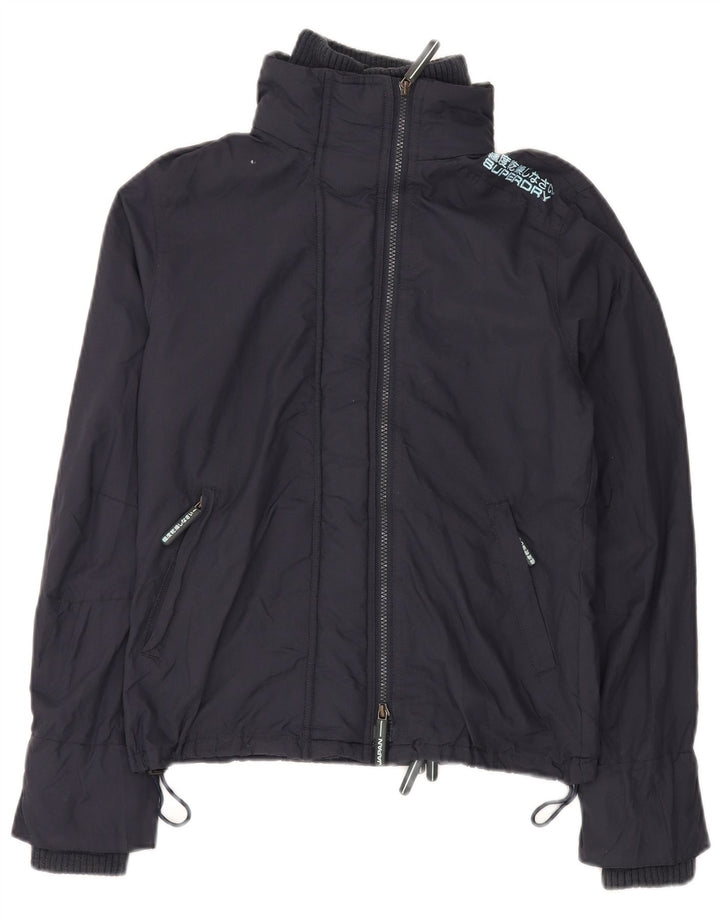 SUPERDRY Veste de pluie graphique pour femme UK 16 Large Bleu Marine Nylon