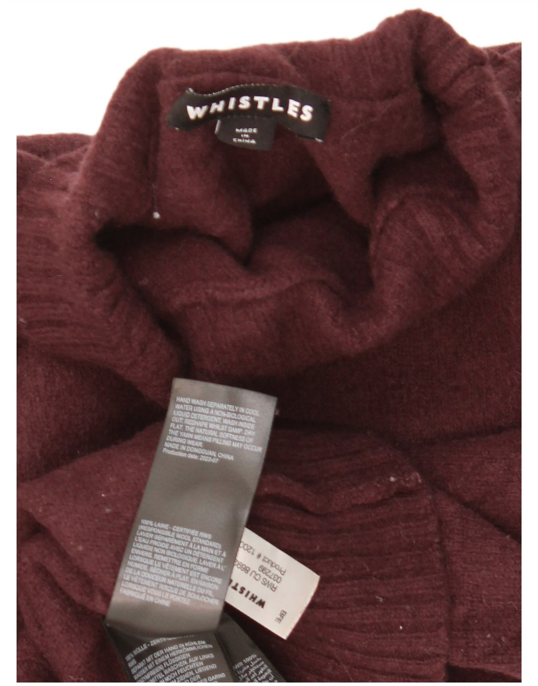 Whistles Pull court à col roulé pour femme UK 14 Laine marron moyen