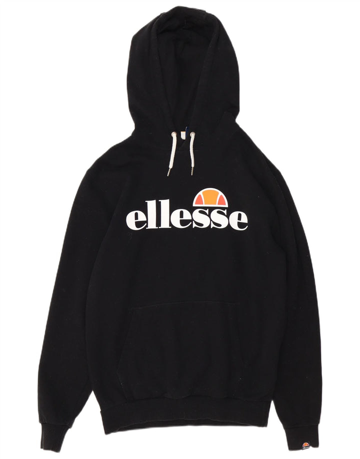 ELLESSE Pull à capuche graphique pour femme UK 14 en coton noir moyen