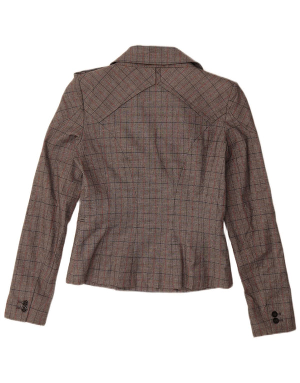Veste Blazer Double Boutonnage Femme Vintage IT 44 Chèque Gris Moyen