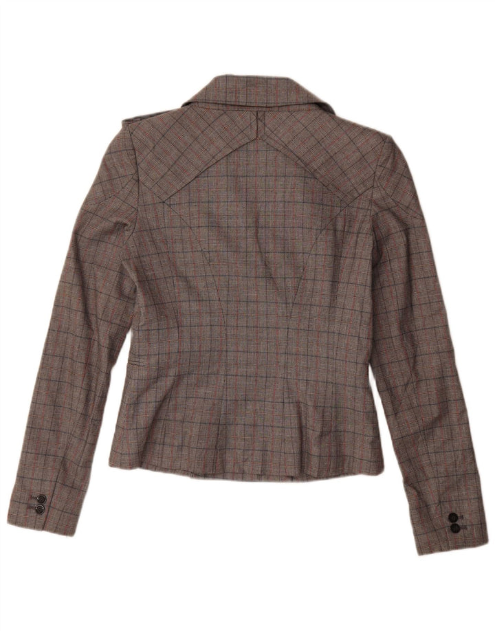 Veste Blazer Double Boutonnage Femme Vintage IT 44 Chèque Gris Moyen
