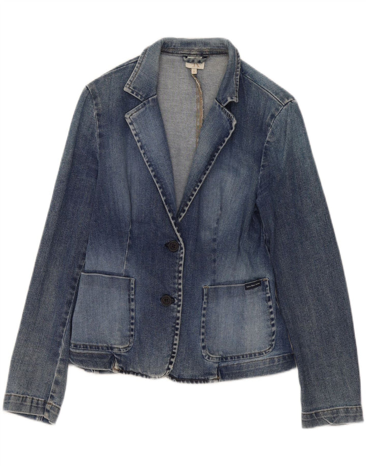 Calvin Klein Veste blazer en jean à 2 boutons pour femme UK 12 Bleu moyen Coton