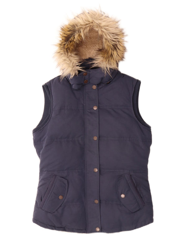 Fat Face Gilet rembourré Sherpa à capuche pour femme UK 10 Small Bleu marine Polyester