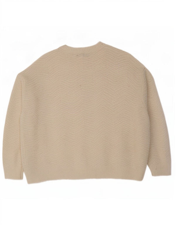 Marks & Spencer Womens Boat Neck Jumper Sweater UK 16 Large White Chevron