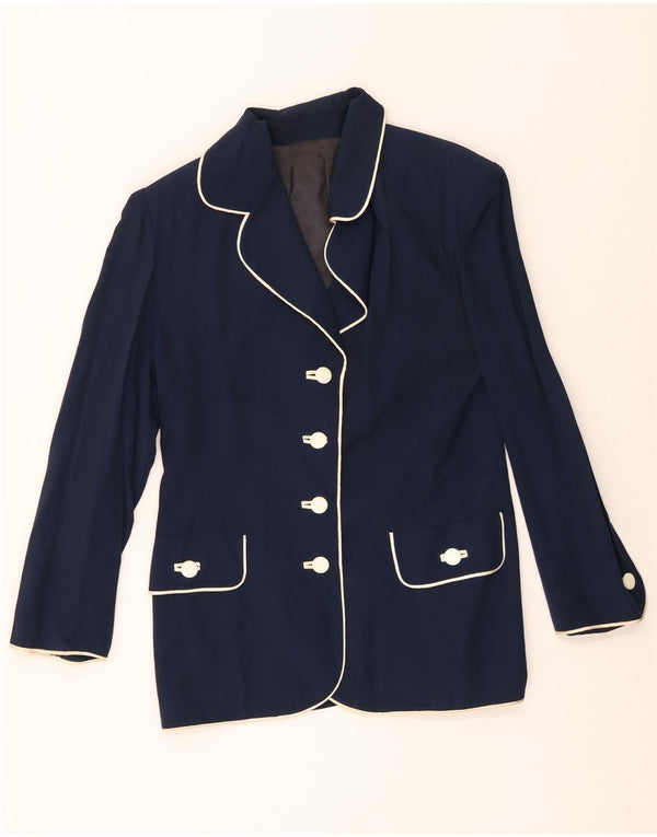vintage Femme 4 Bouton Blazer Veste UK 12 Bleu Marine Moyen