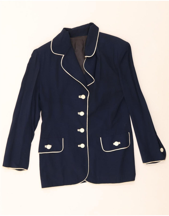vintage Femme 4 Bouton Blazer Veste UK 12 Bleu Marine Moyen