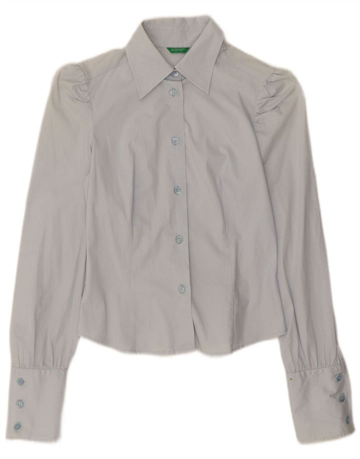 Benetton Chemise Courte Femme UK 8 Small Bleu