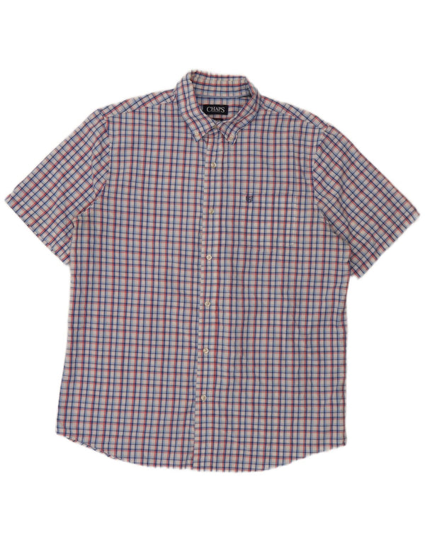 Chaps Chemise à manches courtes pour homme en coton à carreaux bleus