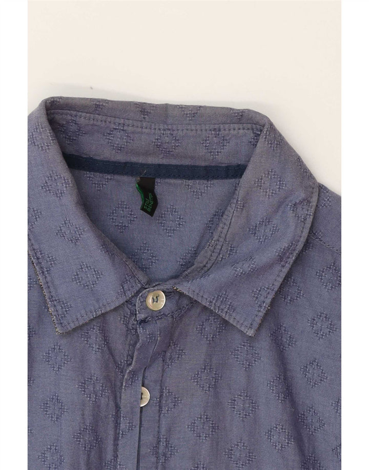 Benetton Chemise Homme Small Bleu Marine Géométrique