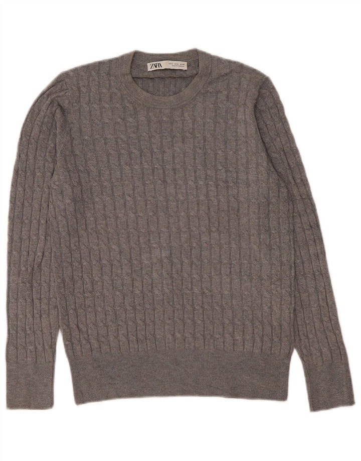 Zara Pull Col Rond Homme Gris Moyen Viscose