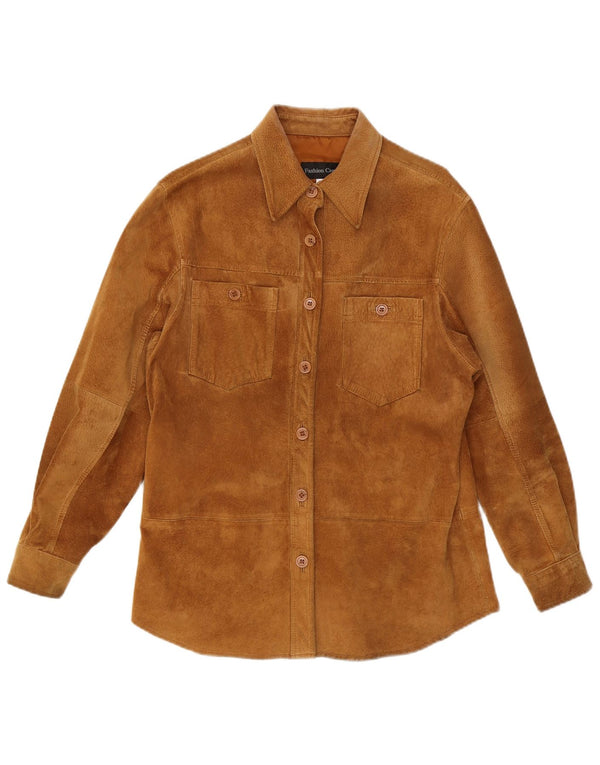 VINTAGE Surchemise Femme Chemise en Daim UK 12 Cuir Beige Moyen