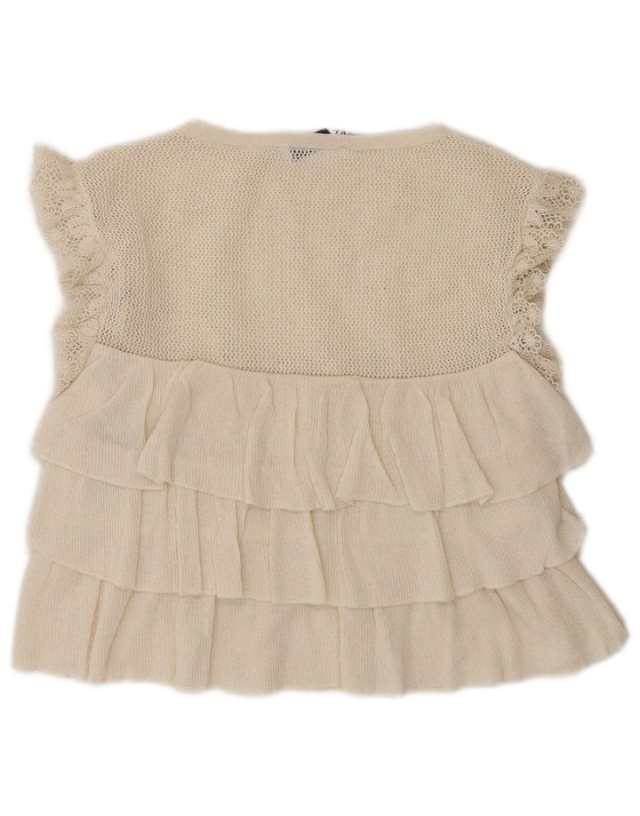 Zara Womens Crop Blouse sans manches Top UK 8 Small Off White Polyester