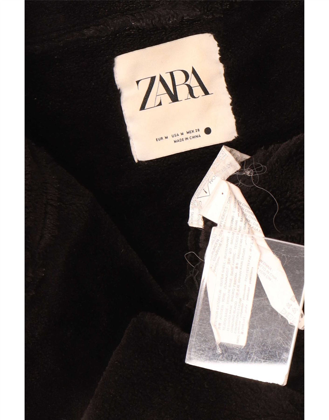 Zara Veste de motard en simili cuir Sherpa pour femme UK 14 Noir moyen Polyester