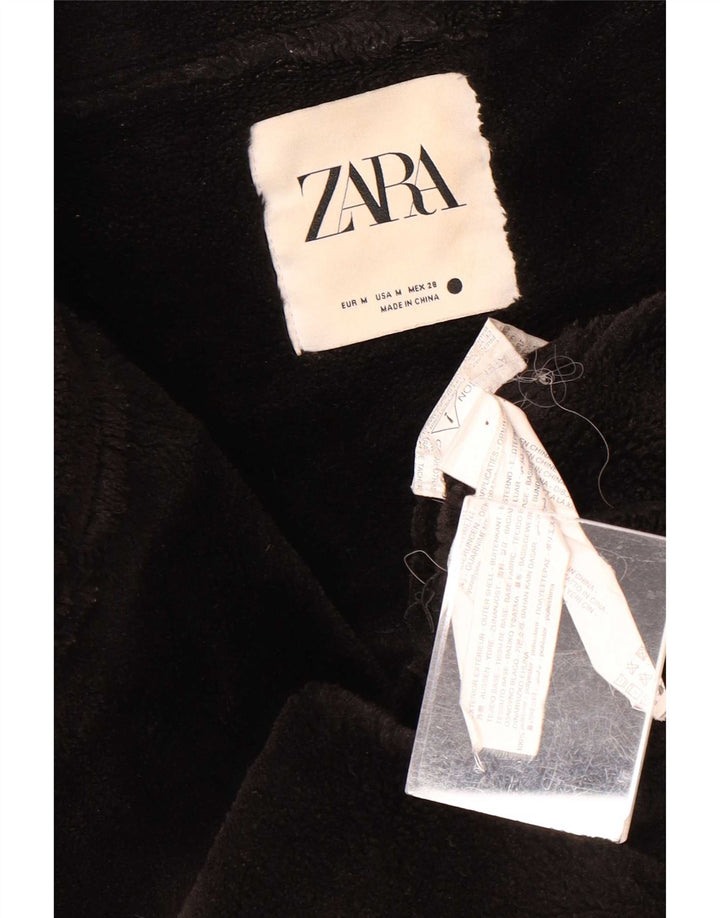 Zara Veste de motard en simili cuir Sherpa pour femme UK 14 Noir moyen Polyester