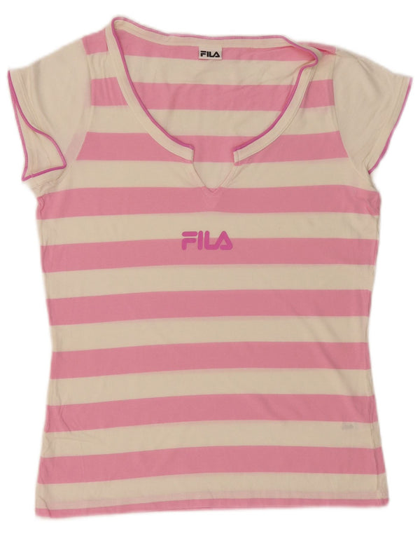 Fila T-shirt graphique pour femme UK 12 en coton rayé rose moyen
