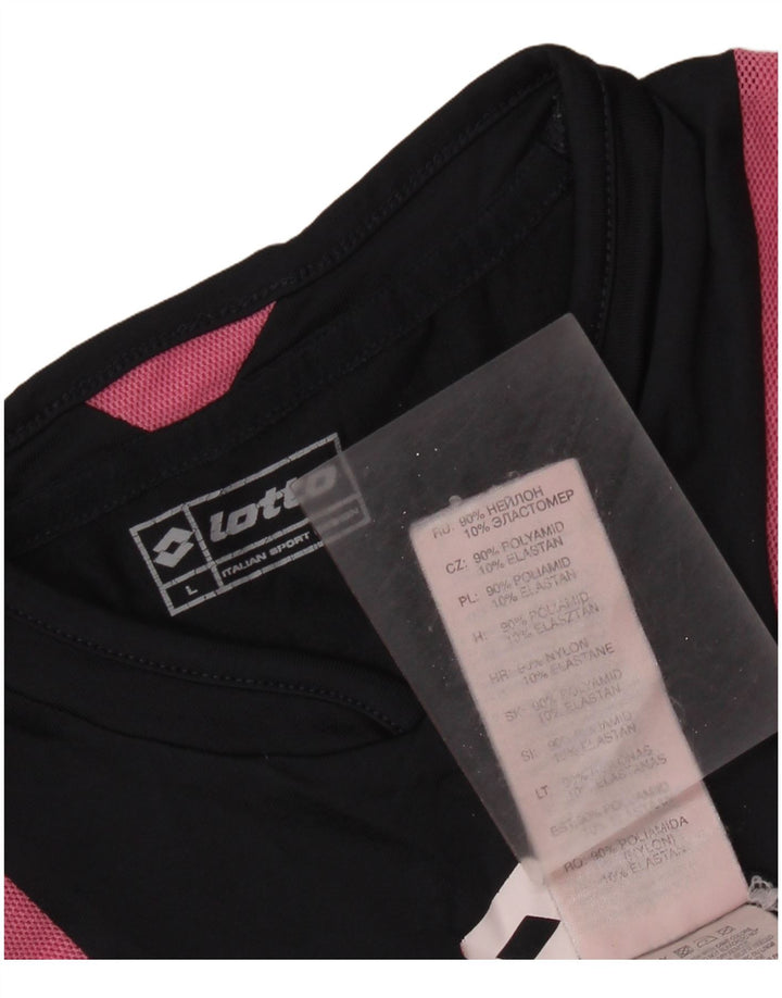 LOTTO T-Shirt Femme UK 14 Large Noir Colourblock Polyamide