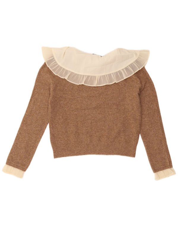 Zara Pull court à col bateau pour femme UK 12 Marron moyen Colourblock