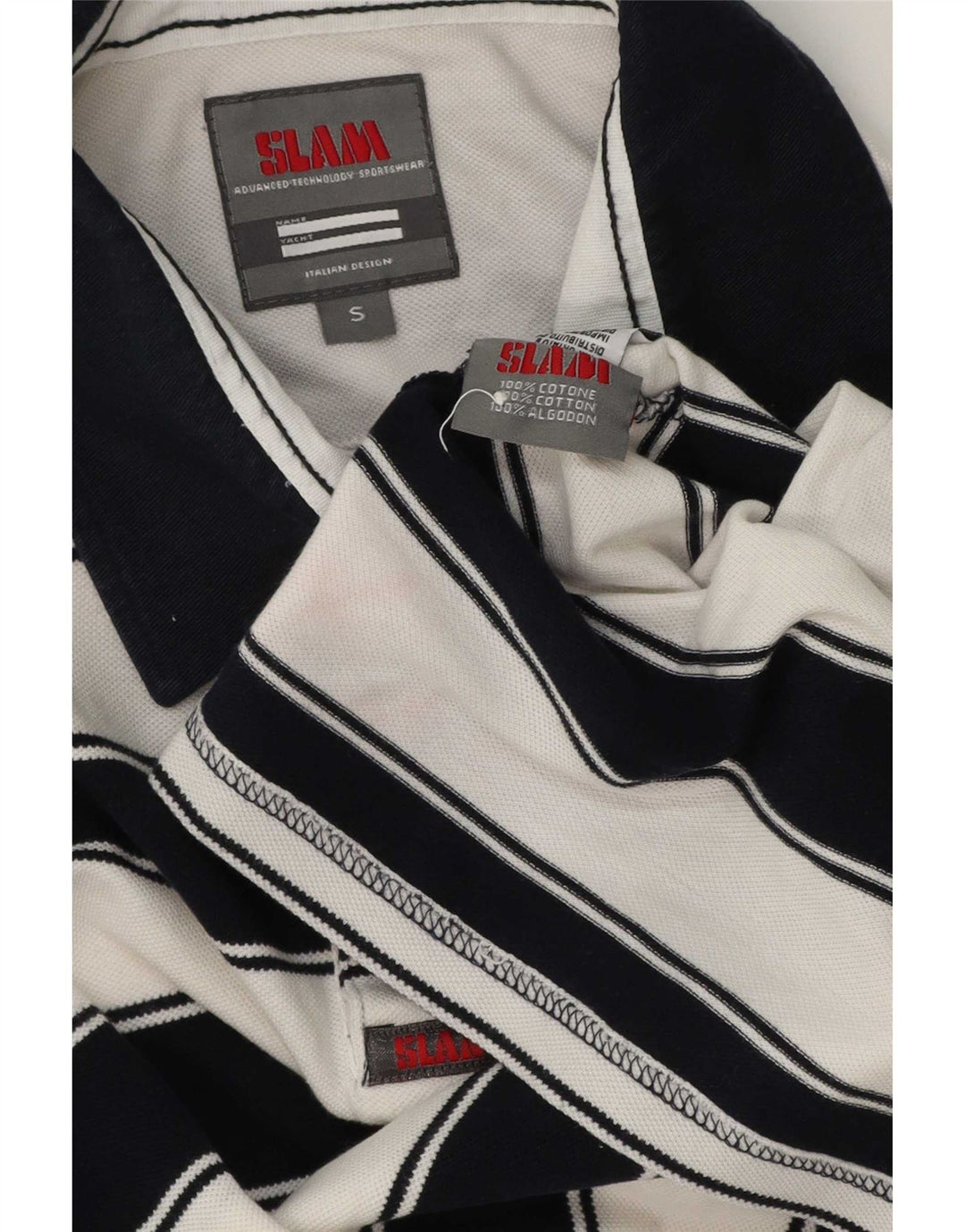 Slam Polo Homme Petit Blanc Rayé Coton
