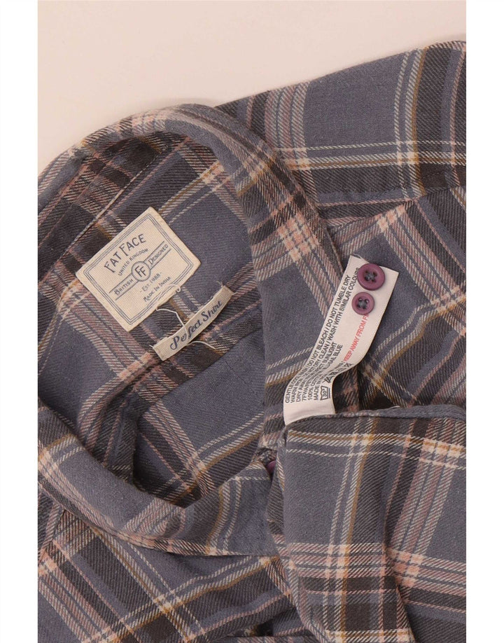 Fat Face Chemise en flanelle pour femme UK 12 Bleu moyen à carreaux en coton