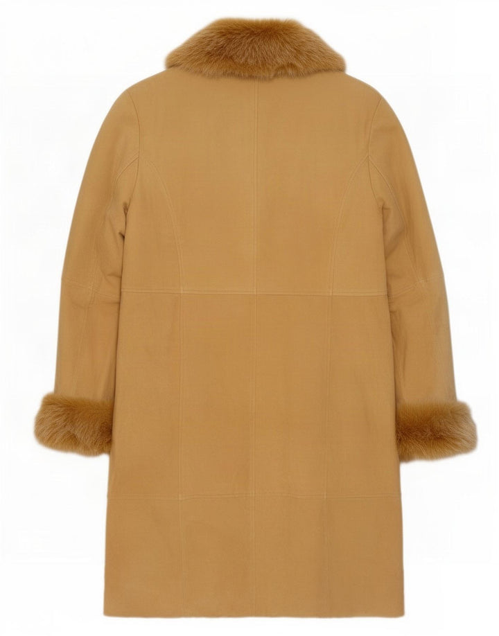 vintage Femme Suède Pardessus EU 38 Cuir Beige Moyen